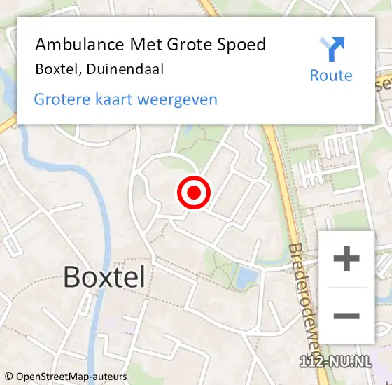 Locatie op kaart van de 112 melding: Ambulance Met Grote Spoed Naar Boxtel, Duinendaal op 4 juli 2021 20:04