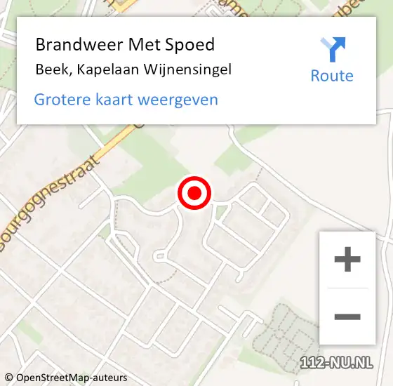 Locatie op kaart van de 112 melding: Brandweer Met Spoed Naar Beek, Kapelaan Wijnensingel op 4 juli 2021 20:14