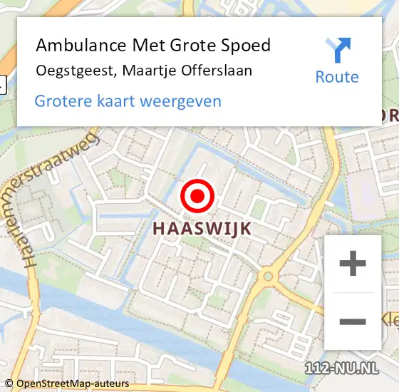 Locatie op kaart van de 112 melding: Ambulance Met Grote Spoed Naar Oegstgeest, Maartje Offerslaan op 4 juli 2021 20:31