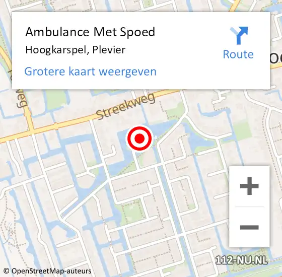 Locatie op kaart van de 112 melding: Ambulance Met Spoed Naar Hoogkarspel, Plevier op 4 juli 2021 20:35
