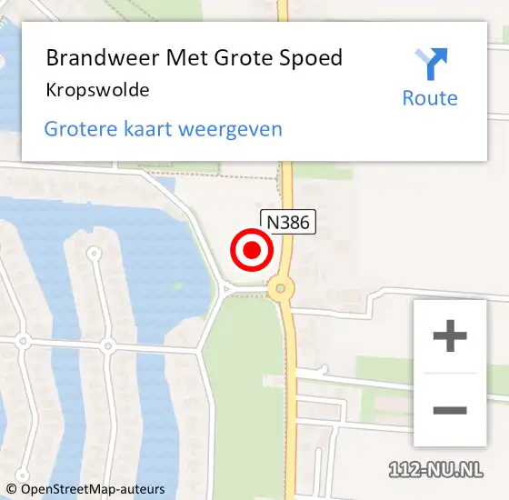 Locatie op kaart van de 112 melding: Brandweer Met Grote Spoed Naar Kropswolde op 4 juli 2021 20:38