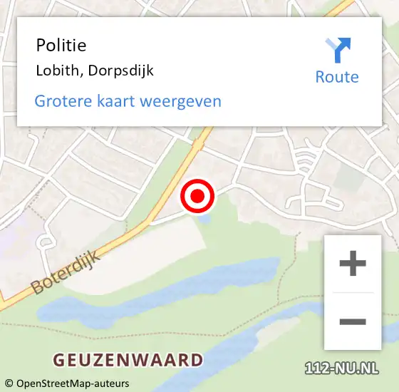 Locatie op kaart van de 112 melding: Politie Lobith, Dorpsdijk op 4 juli 2021 20:52