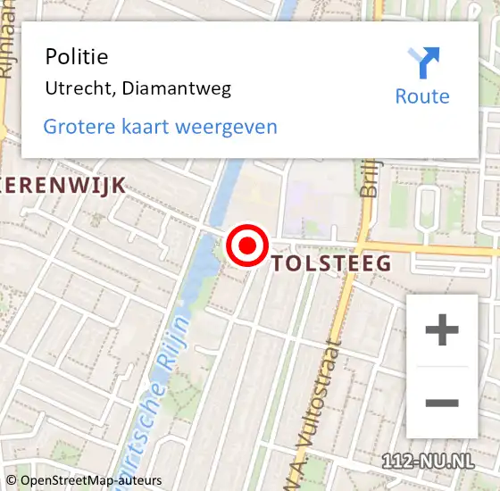 Locatie op kaart van de 112 melding: Politie Utrecht, Diamantweg op 4 juli 2021 21:09