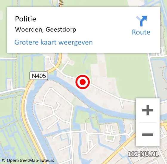 Locatie op kaart van de 112 melding: Politie Woerden, Geestdorp op 4 juli 2021 21:12