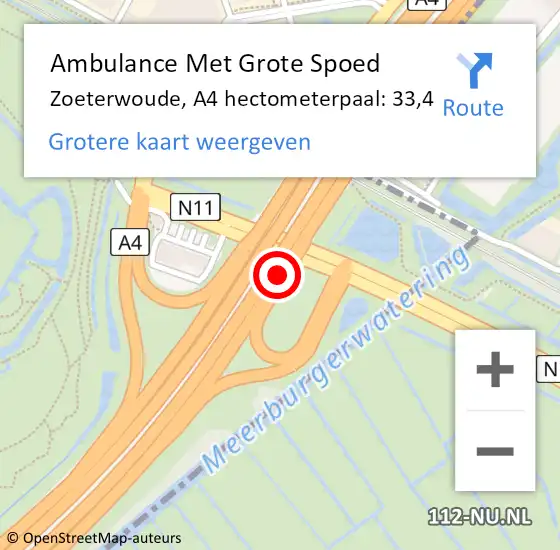 Locatie op kaart van de 112 melding: Ambulance Met Grote Spoed Naar Zoeterwoude, A4 hectometerpaal: 33,4 op 4 juli 2021 22:12