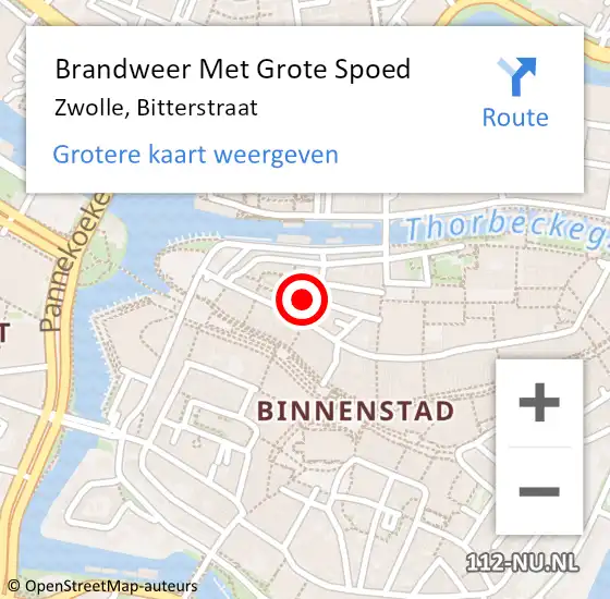 Locatie op kaart van de 112 melding: Brandweer Met Grote Spoed Naar Zwolle, Bitterstraat op 4 juli 2021 23:16