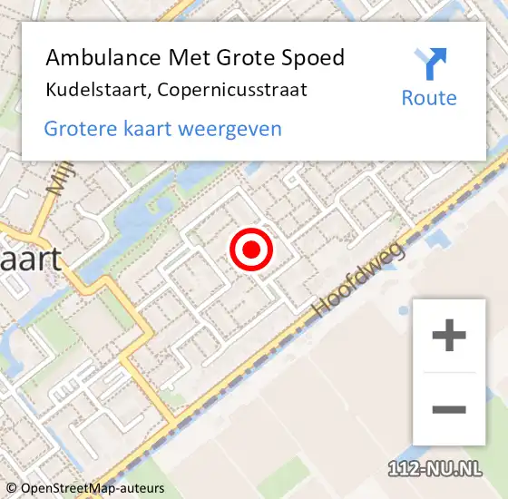 Locatie op kaart van de 112 melding: Ambulance Met Grote Spoed Naar Kudelstaart, Copernicusstraat op 4 juli 2021 23:21