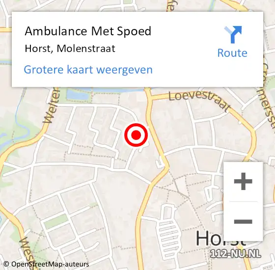 Locatie op kaart van de 112 melding: Ambulance Met Spoed Naar Horst, Molenstraat op 15 juni 2014 11:57