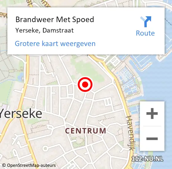Locatie op kaart van de 112 melding: Brandweer Met Spoed Naar Yerseke, Damstraat op 5 juli 2021 01:57
