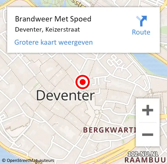 Locatie op kaart van de 112 melding: Brandweer Met Spoed Naar Deventer, Keizerstraat op 5 juli 2021 03:09