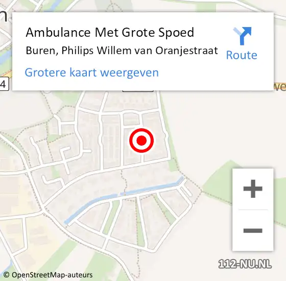 Locatie op kaart van de 112 melding: Ambulance Met Grote Spoed Naar Buren, Philips Willem van Oranjestraat op 5 juli 2021 04:21