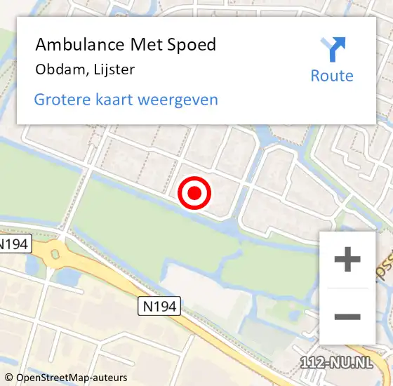 Locatie op kaart van de 112 melding: Ambulance Met Spoed Naar Obdam, Lijster op 5 juli 2021 04:44