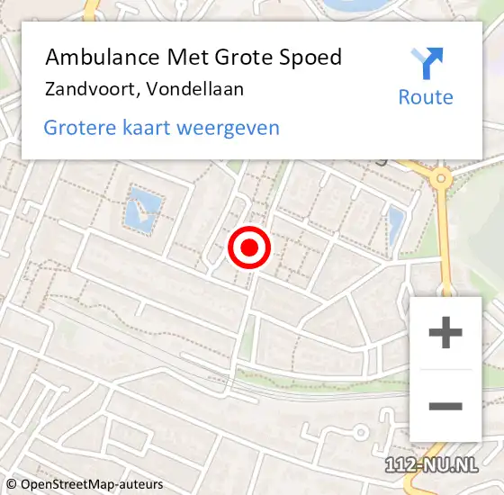 Locatie op kaart van de 112 melding: Ambulance Met Grote Spoed Naar Zandvoort, Vondellaan op 5 juli 2021 05:58