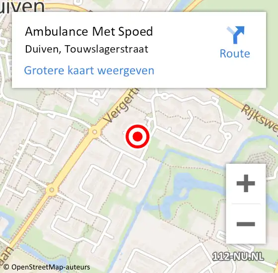 Locatie op kaart van de 112 melding: Ambulance Met Spoed Naar Duiven, Touwslagerstraat op 5 juli 2021 08:06