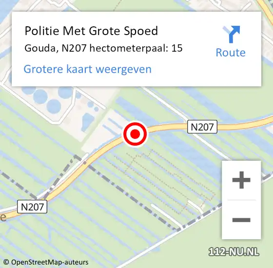 Locatie op kaart van de 112 melding: Politie Met Grote Spoed Naar Gouda, N207 hectometerpaal: 15 op 5 juli 2021 08:24