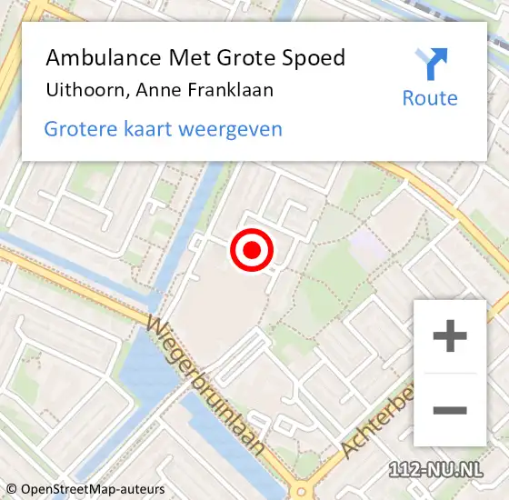 Locatie op kaart van de 112 melding: Ambulance Met Grote Spoed Naar Uithoorn, Anne Franklaan op 5 juli 2021 08:36