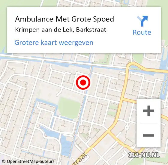 Locatie op kaart van de 112 melding: Ambulance Met Grote Spoed Naar Krimpen aan de Lek, Barkstraat op 5 juli 2021 08:57