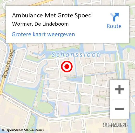 Locatie op kaart van de 112 melding: Ambulance Met Grote Spoed Naar Wormer, De Lindeboom op 5 juli 2021 10:19