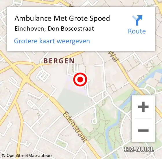 Locatie op kaart van de 112 melding: Ambulance Met Grote Spoed Naar Eindhoven, Don Boscostraat op 5 juli 2021 10:21