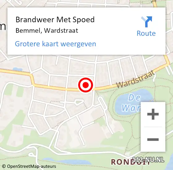 Locatie op kaart van de 112 melding: Brandweer Met Spoed Naar Bemmel, Wardstraat op 5 juli 2021 10:23