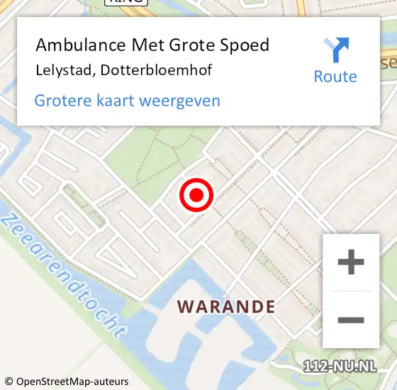 Locatie op kaart van de 112 melding: Ambulance Met Grote Spoed Naar Lelystad, Dotterbloemhof op 5 juli 2021 11:53