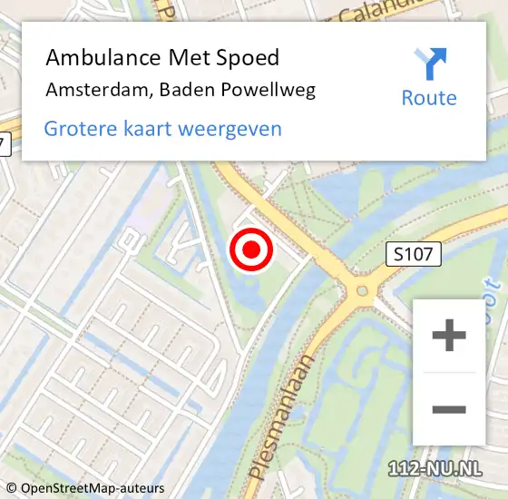 Locatie op kaart van de 112 melding: Ambulance Met Spoed Naar Amsterdam, Baden Powellweg op 5 juli 2021 12:03