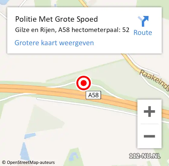 Locatie op kaart van de 112 melding: Politie Met Grote Spoed Naar Gilze en Rijen, A58 hectometerpaal: 52 op 5 juli 2021 12:30