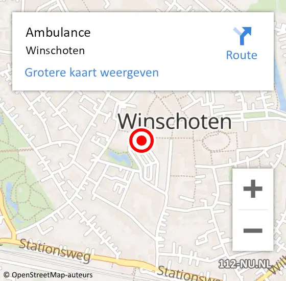 Locatie op kaart van de 112 melding: Ambulance Winschoten op 15 juni 2014 12:57