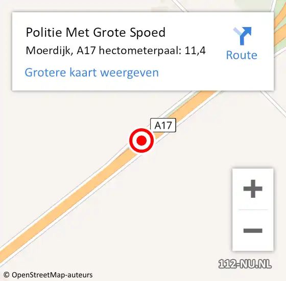 Locatie op kaart van de 112 melding: Politie Met Grote Spoed Naar Moerdijk, A17 hectometerpaal: 11,4 op 5 juli 2021 13:23