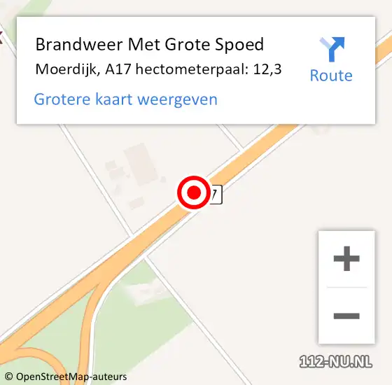 Locatie op kaart van de 112 melding: Brandweer Met Grote Spoed Naar Moerdijk, A17 hectometerpaal: 12,3 op 5 juli 2021 13:31