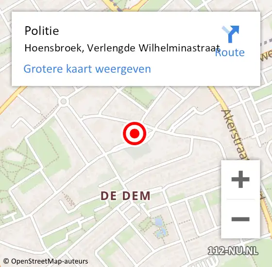 Locatie op kaart van de 112 melding: Politie Hoensbroek, Verlengde Wilhelminastraat op 5 juli 2021 13:55