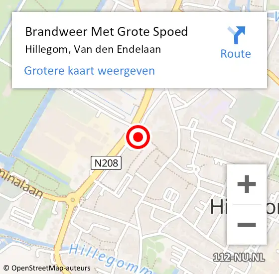 Locatie op kaart van de 112 melding: Brandweer Met Grote Spoed Naar Hillegom, Van den Endelaan op 5 juli 2021 13:59