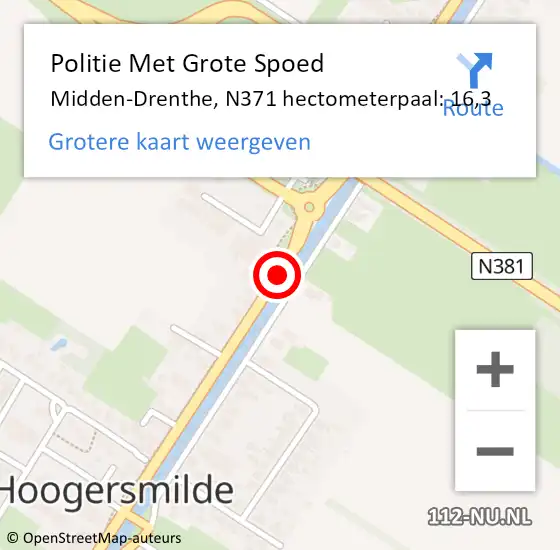 Locatie op kaart van de 112 melding: Politie Met Grote Spoed Naar Midden-Drenthe, N371 hectometerpaal: 16,3 op 5 juli 2021 14:02