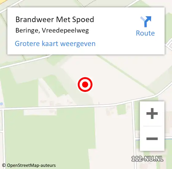 Locatie op kaart van de 112 melding: Brandweer Met Spoed Naar Beringe, Vreedepeelweg op 5 juli 2021 14:11