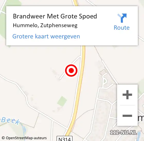 Locatie op kaart van de 112 melding: Brandweer Met Grote Spoed Naar Hummelo, Zutphenseweg op 5 juli 2021 14:14