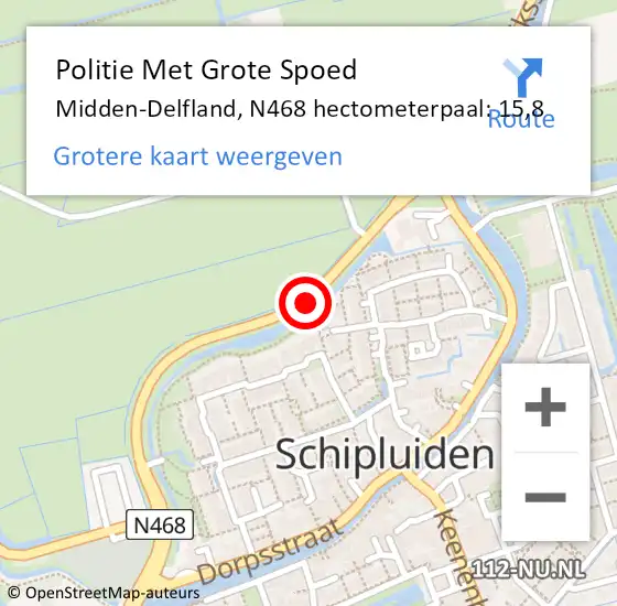 Locatie op kaart van de 112 melding: Politie Met Grote Spoed Naar Midden-Delfland, N468 hectometerpaal: 15,8 op 5 juli 2021 14:25