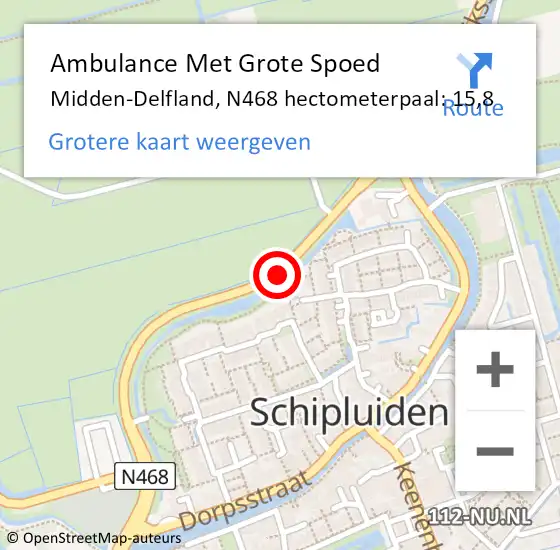 Locatie op kaart van de 112 melding: Ambulance Met Grote Spoed Naar Midden-Delfland, N468 hectometerpaal: 15,8 op 5 juli 2021 14:25