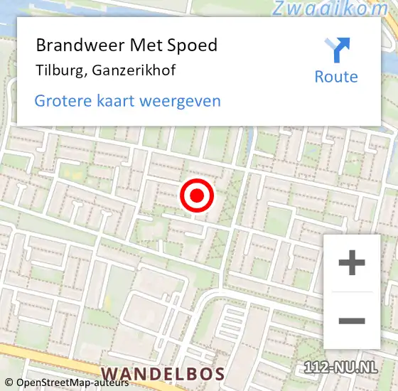 Locatie op kaart van de 112 melding: Brandweer Met Spoed Naar Tilburg, Ganzerikhof op 5 juli 2021 14:49