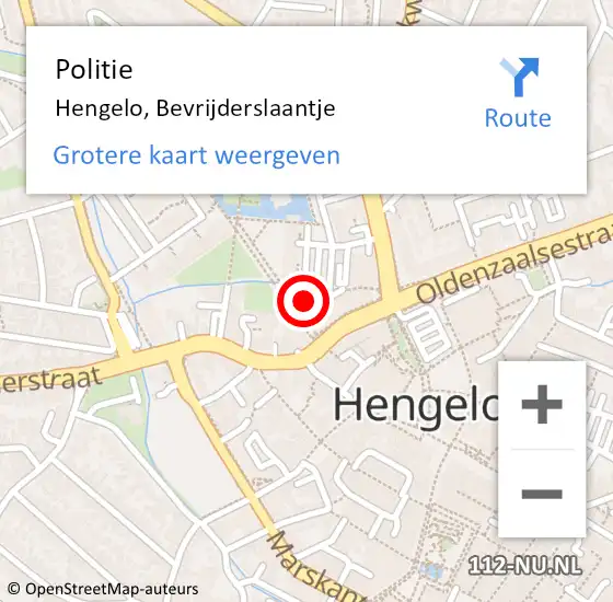 Locatie op kaart van de 112 melding: Politie Hengelo, Bevrijderslaantje op 5 juli 2021 15:22
