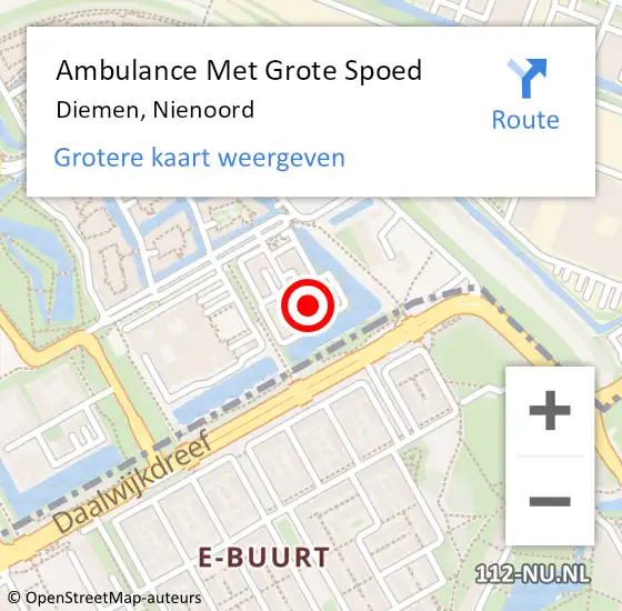 Locatie op kaart van de 112 melding: Ambulance Met Grote Spoed Naar Diemen, Nienoord op 5 juli 2021 15:58