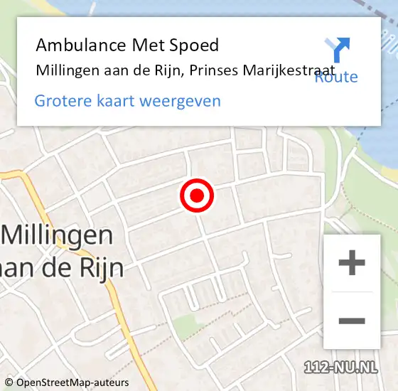 Locatie op kaart van de 112 melding: Ambulance Met Spoed Naar Millingen aan de Rijn, Prinses Marijkestraat op 5 juli 2021 16:10