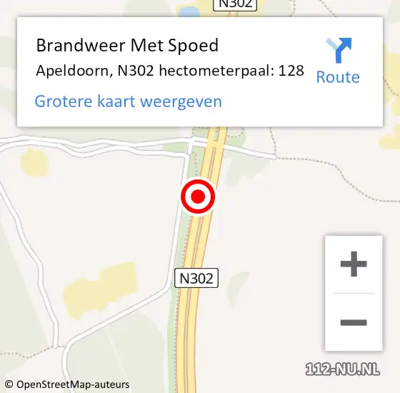 Locatie op kaart van de 112 melding: Brandweer Met Spoed Naar Apeldoorn, N302 hectometerpaal: 128 op 5 juli 2021 16:29