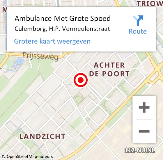 Locatie op kaart van de 112 melding: Ambulance Met Grote Spoed Naar Culemborg, H.P. Vermeulenstraat op 5 juli 2021 16:46