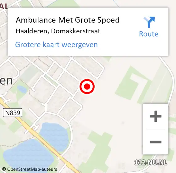 Locatie op kaart van de 112 melding: Ambulance Met Grote Spoed Naar Haalderen, Domakkerstraat op 5 juli 2021 16:48