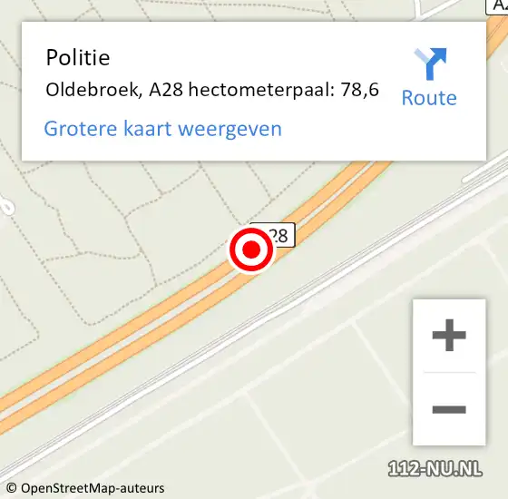 Locatie op kaart van de 112 melding: Politie Oldebroek, A28 hectometerpaal: 78,6 op 5 juli 2021 17:03