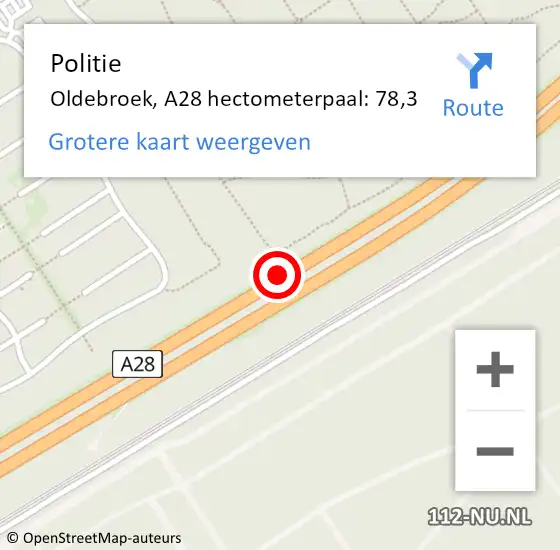 Locatie op kaart van de 112 melding: Politie Oldebroek, A28 hectometerpaal: 78,3 op 5 juli 2021 17:04