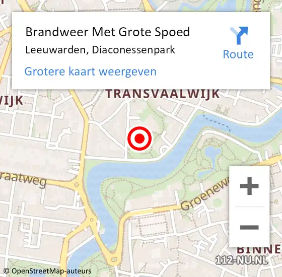 Locatie op kaart van de 112 melding: Brandweer Met Grote Spoed Naar Leeuwarden, Diaconessenpark op 5 juli 2021 17:37