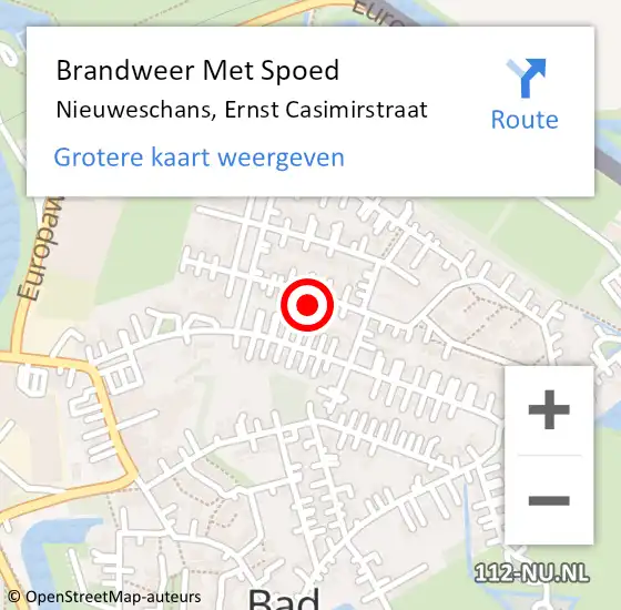 Locatie op kaart van de 112 melding: Brandweer Met Spoed Naar Nieuweschans, Ernst Casimirstraat op 5 juli 2021 18:14