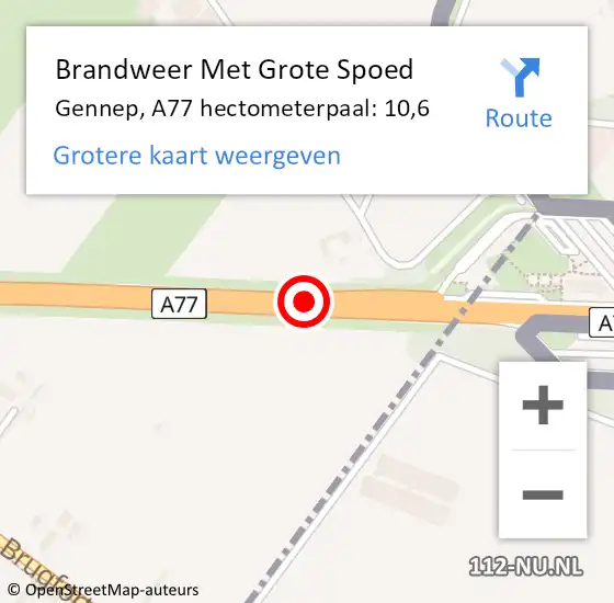 Locatie op kaart van de 112 melding: Brandweer Met Grote Spoed Naar Gennep, A77 hectometerpaal: 10,6 op 5 juli 2021 18:36