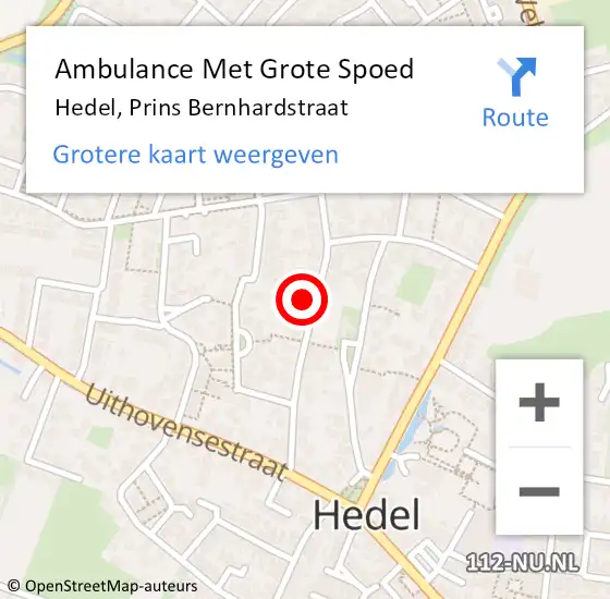 Locatie op kaart van de 112 melding: Ambulance Met Grote Spoed Naar Hedel, Prins Bernhardstraat op 5 juli 2021 18:38